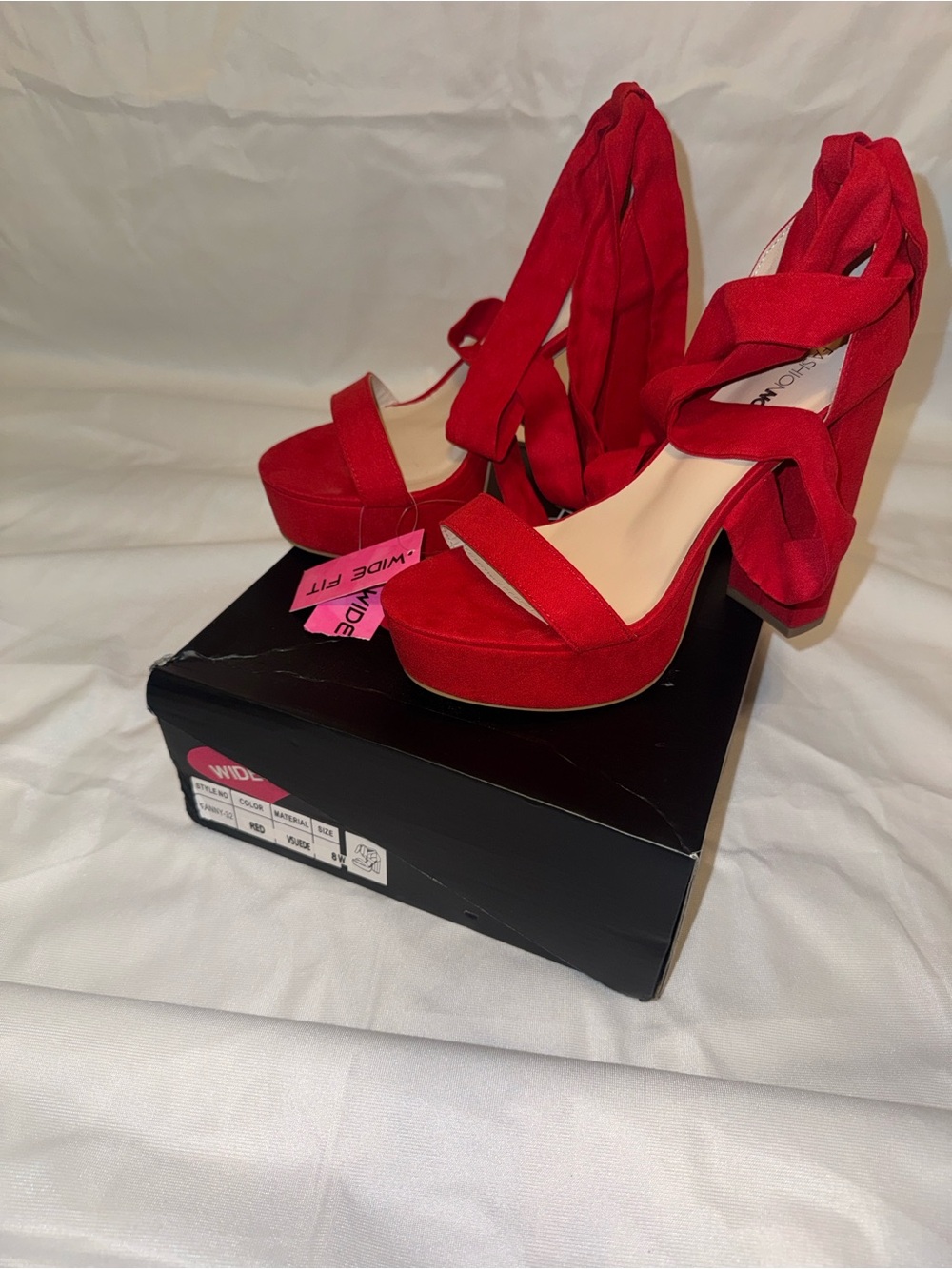 Fashion Nova Red Lace-Up Platform Heels